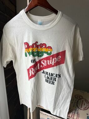Sun Island Cream Tee with Light Blue Logo Tag